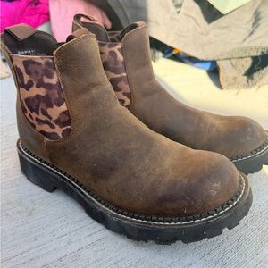 Ariat Brown and Leopard Print Leather Fat Baby Boots